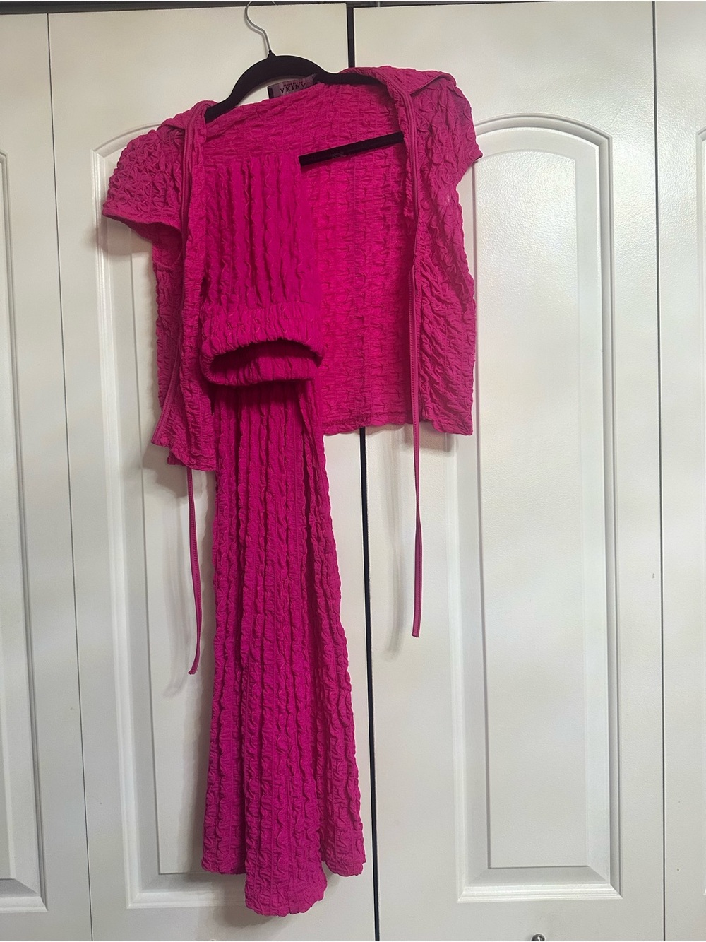 AKIRA Hot Pink Textured Two-Piece Jumpsuit Set